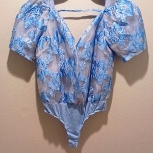 Blue flocked bodysuit, size XS